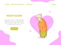 Heart Failure Landing Page, Elderly Woman Suffering from Heartache Walking with Cane, Website or Mobile App Template Royalty Free Stock Photo