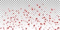 Heart falling confetti isolated white transparent background. Red fall hearts. Valentine day decoration. Love element Royalty Free Stock Photo