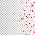 Heart falling confetti isolated white transparent background. Red fall hearts. Valentine day decoration. Love element Royalty Free Stock Photo