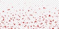 Heart falling confetti isolated white transparent background. Red fall hearts. Valentine day decoration. Love element Royalty Free Stock Photo