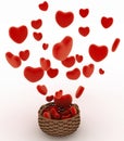 Heart falling into a wicker basket. The concept of a gift with love Royalty Free Stock Photo
