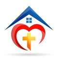 Heart Family Church People home love logo icon hearts happiness love care hands cross together success wellness health symbol