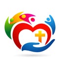 Heart Family Church People home love logo icon hearts happiness love care hands cross together success wellness health symbol