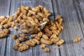 Healthy snacks nuts peanuts textured. The concept of healthy eating. Peanuts in a glass bowl on a wooden background