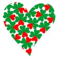 Heart filled with four-leaf clovers Royalty Free Stock Photo