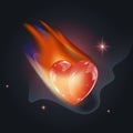 The heart is on fire above the starry sky. Vector illustration of love. Royalty Free Stock Photo