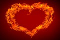 Heart fire flame on red background Royalty Free Stock Photo