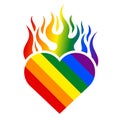 Heart on fire. Rainbow LGBT colors. Vector illustration for free fiery love. Symbol of tolerance and love relationships Royalty Free Stock Photo