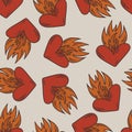 Heart with Fire Vintage Retro Seamless Pattern