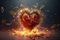 A heart with a fireball in the middle, Fiery Motion of Blazing Flames Royalty Free Stock Photo