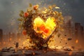 A heart with a fireball in the middle, Fiery Motion of Blazing Flames Royalty Free Stock Photo