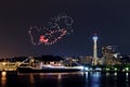 Heart Fireworks celebrating over marina bay in Yokohama City Royalty Free Stock Photo