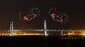 Heart Fireworks celebrating over Yokohama Bay Bridge at night Royalty Free Stock Photo