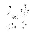 Heart fireworks set. Vector illustration hand drawn, doodles collection