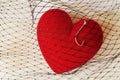 Heart with fish hook in fishing net - Love and freedom concept Royalty Free Stock Photo