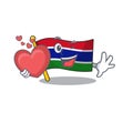 With heart flag gambia fluttering on cartoon pole