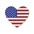 Heart and flag USA realistic style with shadow isolated. Love America symbol. Retro decorative element Royalty Free Stock Photo