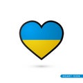 Heart flat icon with colors of Ukrainian flag. Love symbol in Ukrainian colors isolated on white background. Vector illustration Royalty Free Stock Photo