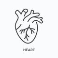 Heart flat line icon. Vector outline illustration of human organ. Cardiovascular, cardiology thin linear medical