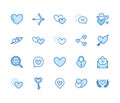 Heart flat line icons set. Love, dating site vector illustrations two hearts shape, romantic date, private message