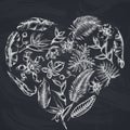Heart Floral Design With Chalk Monstera, Banana Palm Leaves, Strelitzia, Heliconia, Tropical Palm Leaves, Orchid