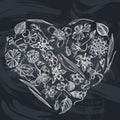 Heart floral design with chalk ylang-ylang, impatiens, daffodil, tigridia, lotus, aquilegia
