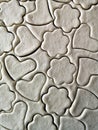 Heart and flower shaped dough for cookies Royalty Free Stock Photo