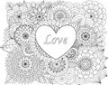 Heart on flowers for coloring books for adult or valentines card