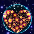 Heart of flowers in a glass Christmas decorations on a background of snowflakes. 3d effect. Vector Royalty Free Stock Photo