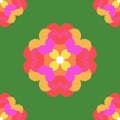 Heart flowers on green seamless pattern