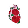 Heart in flowers icon in color style.