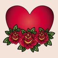Heart and flowers tatto isolated icon design