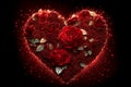 Heart of flowers Valentines Day. Gift in shape of heart made of red rose flowers, symbol of love. 3d illustration Royalty Free Stock Photo