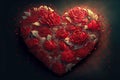 Heart of flowers Valentines Day. Gift in shape of heart made of red rose flowers, symbol of love. 3d illustration Royalty Free Stock Photo