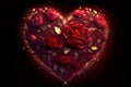 Heart of flowers Valentines Day. Gift in shape of heart made of red rose flowers, symbol of love. 3d illustration Royalty Free Stock Photo