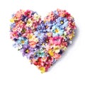 Heart from flowers on a white background close-up. Delicate pink and blue bouquet in the shape of a heart. Polygon art. AI Royalty Free Stock Photo