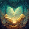 Heart of the forest, soul of the forest in a colorful drawing, ai generated image