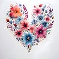 Heart formed from colorful flowers on a white isolated background. Heart as a symbol of affection ave