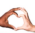 Heart formed by hands caucasian and African American. Diversity concept