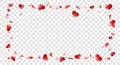 Heart frame isolated white transparent background. Red hearts fall confetti border. Abstract heart design love card Royalty Free Stock Photo