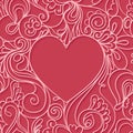 Heart frame on a red background. Lace seamless pattern.