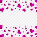 Heart frame vector banner, border, love background with falling heart petals
