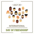 The heart of friends of different genders and nationalities as a symbol of International Friendship day.