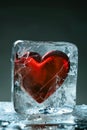 Heart is frozen in ice on dark background. Generative AI Royalty Free Stock Photo