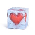 Heart frozen inside ice cube 3d rendering