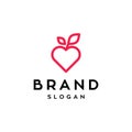 heart fruit logo icon line ,love symbol with leaf illustration design