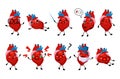 Heart funny character smiley legs hands face expression set vector flat illustration