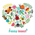 Heart funny insect and plants