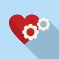 Heart gear palpitating icon flat vector. Aliment disease