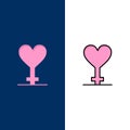 Heart, Gender, Symbol  Icons. Flat and Line Filled Icon Set Vector Blue Background Royalty Free Stock Photo